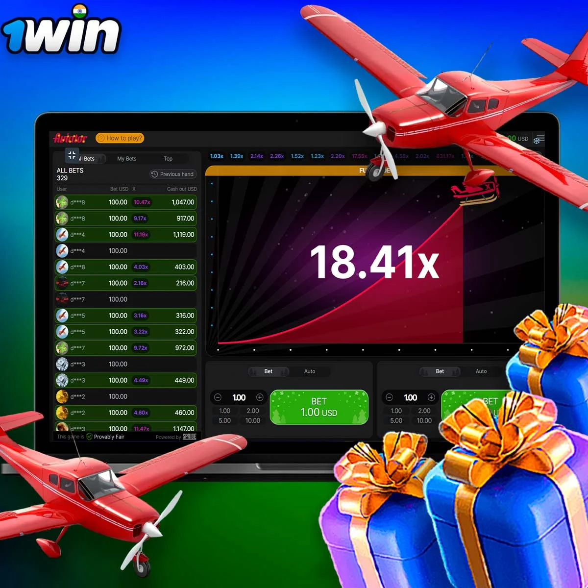 Information about 1Win welcome bonus for playing Aviator